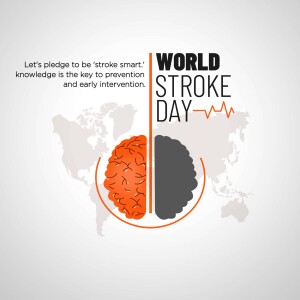 World Stroke Day graphic with brain illustration and world map