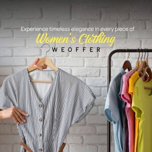 Women's clothing on hangers with a striped shirt in focus