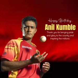Anil Kumble, Indian cricketer, holding a cricket ball with birthday wishes.