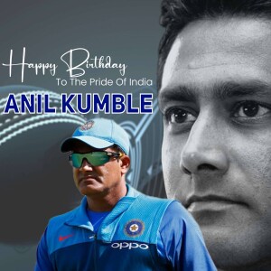 Anil Kumble birthday tribute image with portrait and cricket background