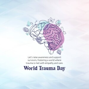 Illustration of a brain with leaves growing from it, promoting World Trauma Day.