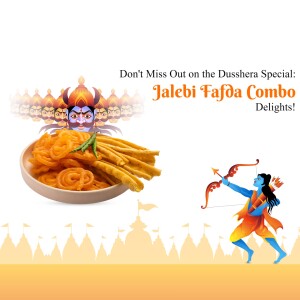 Image of Jalebi Fafda combo with Ravana and Rama illustration for Dusshera