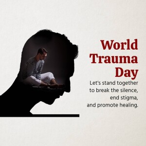 Silhouette of a person's head with a person inside, promoting World Trauma Day