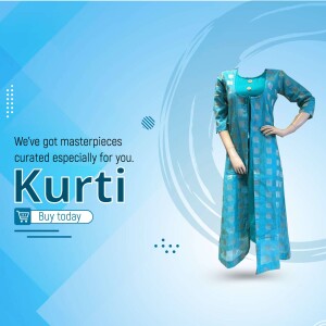 A woman mannequin wearing a beautiful blue Kurti set with a jacket.