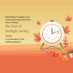Image depicting a clock set to just before 2 AM with falling autumn leaves, reminding viewers to adjust their clocks for the end of Daylight Saving Time.