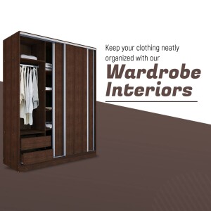 Brown wardrobe with sliding doors and interior clothing storage