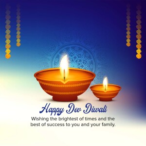 Diwali lamp with decorative elements and festive greeting
