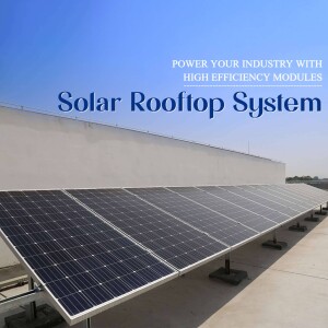 Solar panels installed on a commercial building rooftop
