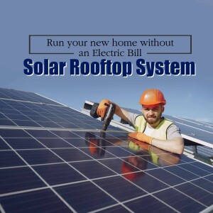 A worker installing solar panels on a rooftop, promoting a solar rooftop system.
