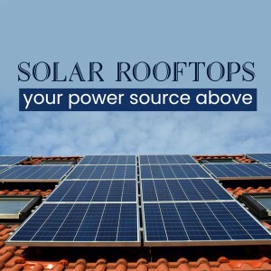 Solar panels on a rooftop with a blue sky background