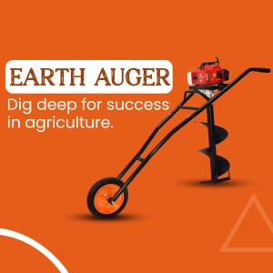 Red and black earth auger on an orange background
