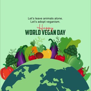 World Vegan Day illustration with vegetables and a globe