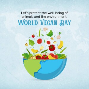 World Vegan Day graphic with fruits, vegetables, and a globe