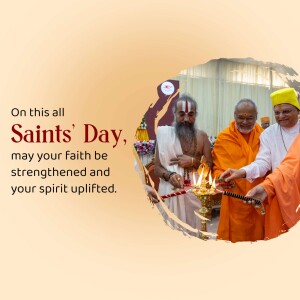 Image of a religious ceremony with priests lighting a lamp, celebrating Saints' Day.
