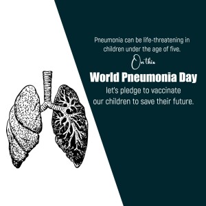 Illustration of lungs with text promoting World Pneumonia Day and vaccination.
