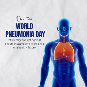 Illustration of lungs inside a human silhouette with text 'World Pneumonia Day'