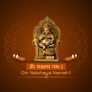 Image of Yaksha, a divine being, with lit diyas and the mantra 'Om Yakshaya Namah'