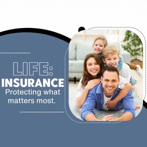 Family portrait with life insurance text overlay