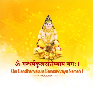 Image of Lord Kubera, the Hindu god of wealth, sitting on a pile of gold and jewels.