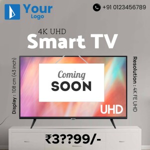 Image of a 4K UHD Smart TV with a 'Coming Soon' screen.