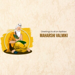 Illustration of Maharshi Valmiki with text 'Greetings to all on Aadikavi Maharshi Valmiki'
