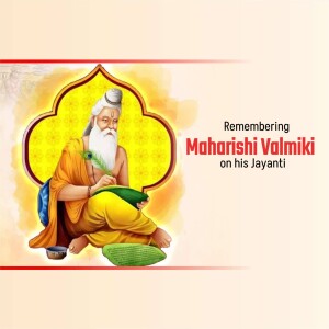 Image depicting Maharishi Valmiki writing on a leaf, celebrating his Jayanti.