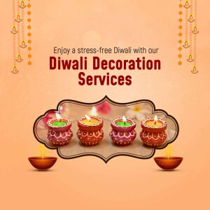 Diwali decoration services advertisement with lit diyas