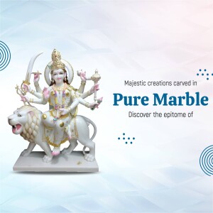 White marble statue of Goddess Durga riding a lion