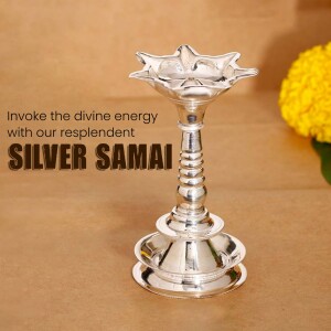 Silver Samai lamp with yellow flowers