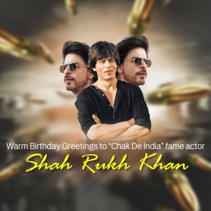Shah Rukh Khan birthday greeting with multiple images and a space theme