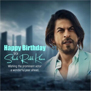 Portrait of Shah Rukh Khan with birthday wishes