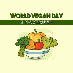 Illustration for World Vegan Day featuring vegetables and pumpkin