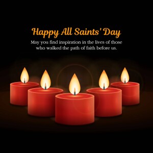 Image depicting lit candles with text 'Happy All Saints' Day'