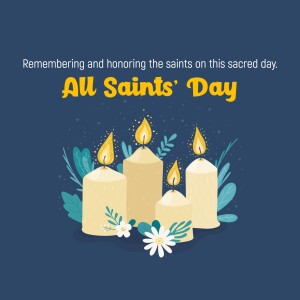 All Saints' Day graphic with candles and floral decorations