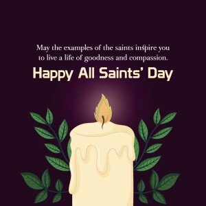 All Saints' Day greeting with a candle and laurel wreath