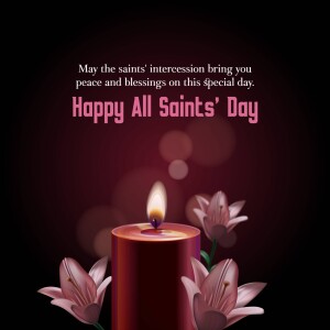 All Saints' Day greeting with candle and lilies