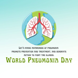Illustration of lungs shaped like the Earth with text promoting World Pneumonia Day