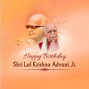 Portrait of Lal Krishna Advani with a celebratory message