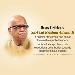 Portrait of Lal Krishna Advani with birthday wishes
