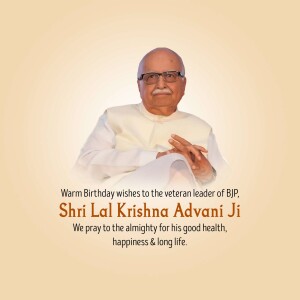 Portrait of Lal Krishna Advani with birthday greetings