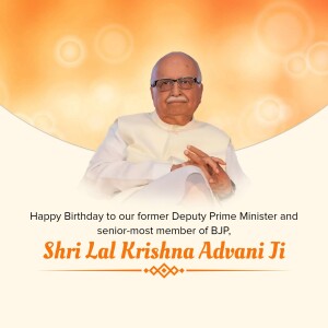 Portrait of Lal Krishna Advani with birthday wishes