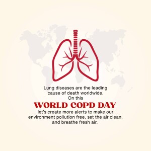 Illustration of lungs with a world map background and text promoting World COPD Day.