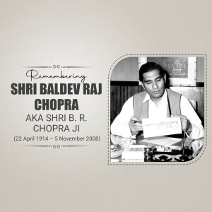 Black and white portrait of Shri Baldev Raj Chopra, a prominent Indian film director and producer.