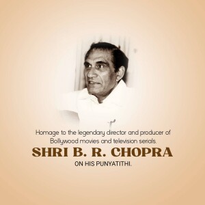 Portrait of B. R. Chopra with tribute text
