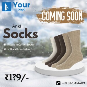 Ankl Socks advertisement with a 'Coming Soon' message and product display.