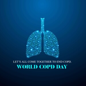Digital illustration of lungs with a network of lines and dots, promoting World COPD Day.