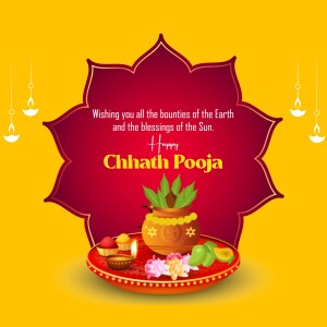 Chhath Puja festive greeting with traditional offerings