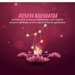 Pushya Nakshatra illustration with lotus flowers and a candle