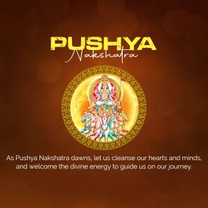 Image depicting Pushya Nakshatra with a deity and text.