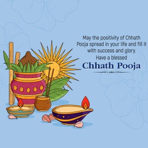 Illustration of Chhath Puja offerings with sun and traditional elements.